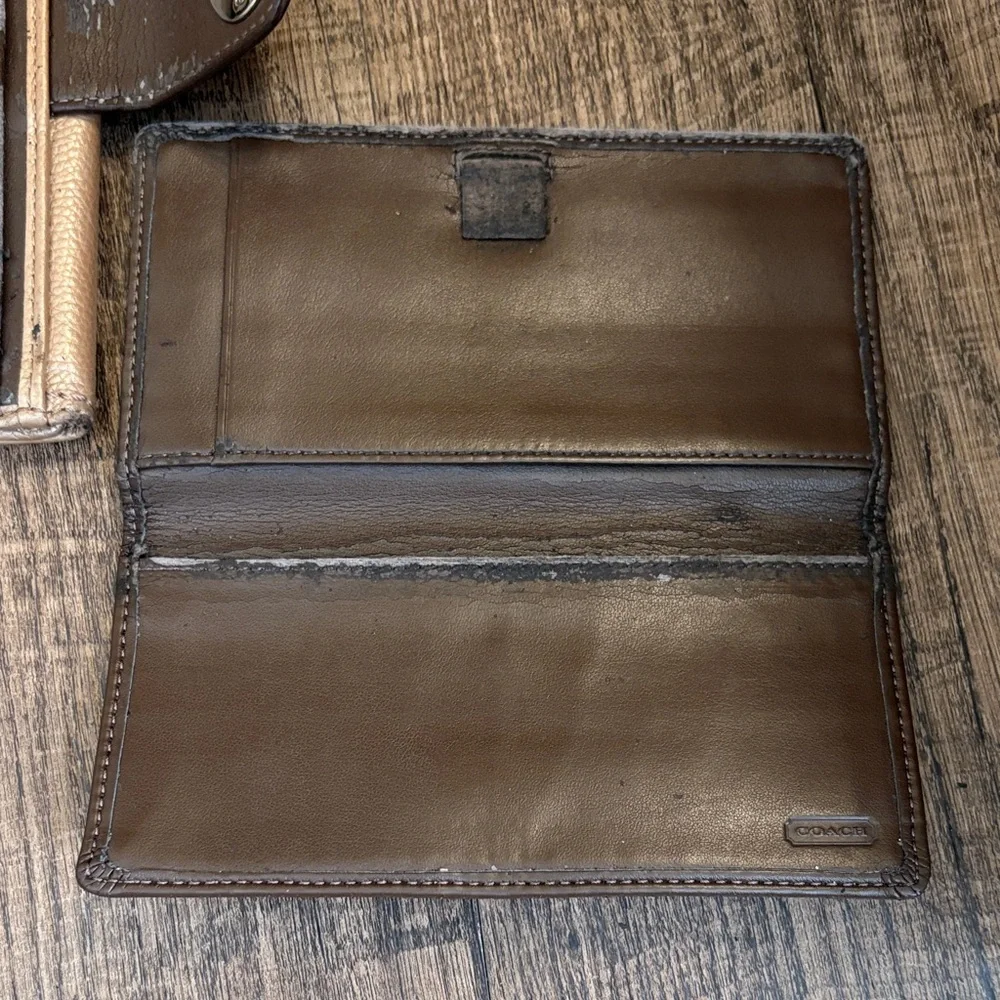 Coach Metallic Leather Tan Brown Kisslock Rehab Wallet clutch - Picture 6 of 8